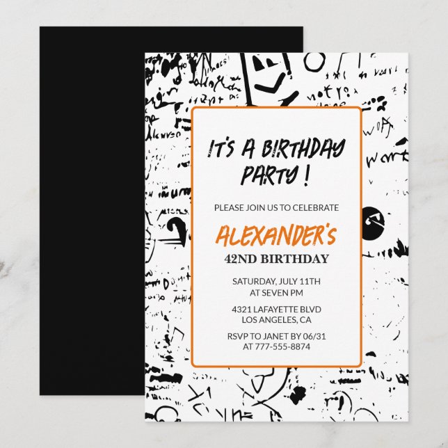 Men 42nd birthday invitations Graffiti Party Paint (Front/Back)