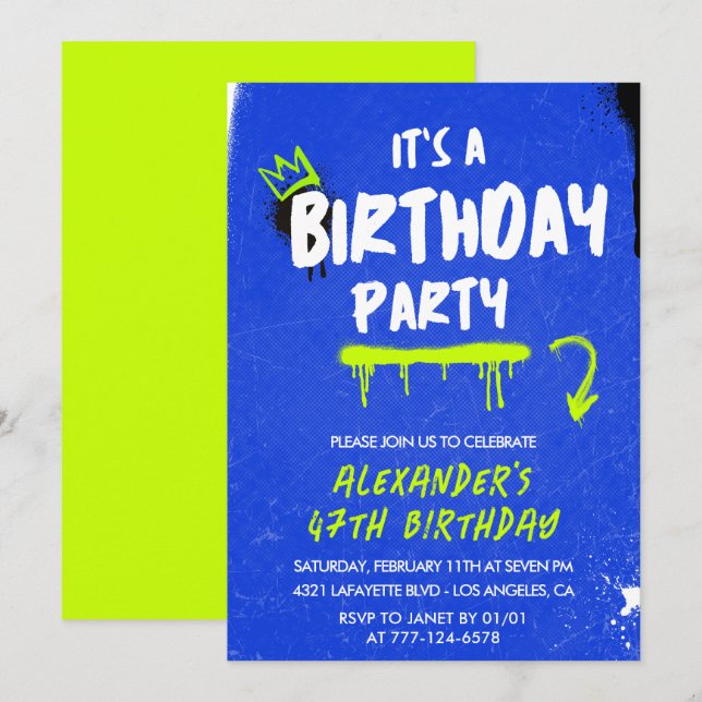 Men 47th birthday invitations Graffiti Spray paint (Front/Back)