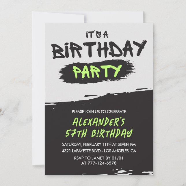 Men 57th birthday invitations Graffiti Spray paint (Front)