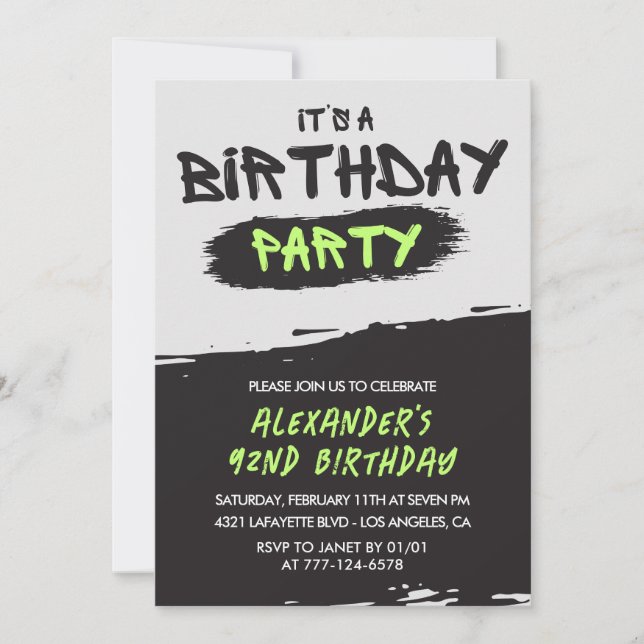 Men 92nd birthday invitations Graffiti Spray paint (Front)