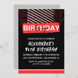 Men 93rd birthday Party invitations Black Red