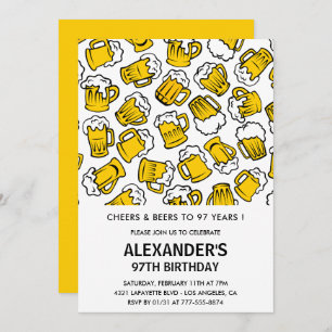 Men 97th birthday invitations Cheers and Beers 