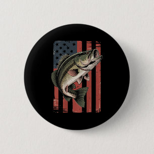 Men American Flag Fishing Patriotic Largemouth B F 2 Inch Round Button