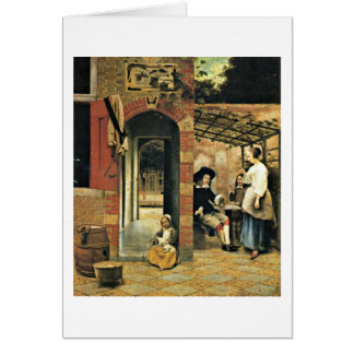 Men And A Woman In Courtyard By Pieter De Hooch