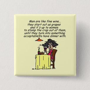 Men and FIne Wine Humour 2 Inch Square Button
