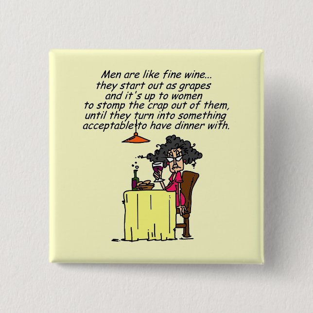 Men and FIne Wine Humour 2 Inch Square Button (Front)