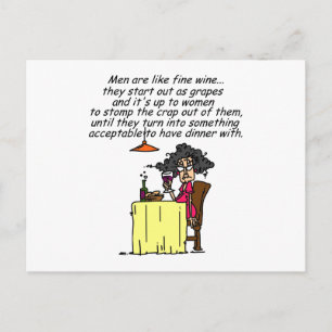 Men and FIne Wine Humour Postcard
