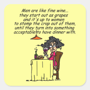 Men and FIne Wine Humour Square Sticker
