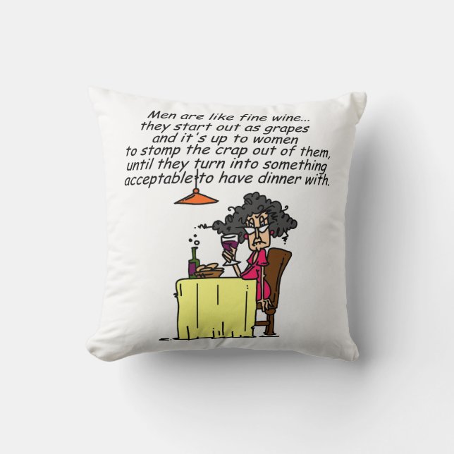 Men and FIne Wine Humour Throw Pillow (Front)