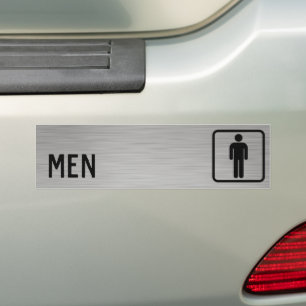 Men and Women Restroom Sign Faux Brushed Aluminum Bumper Sticker