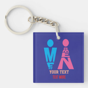 Men and Women Typography Icon Design – Bold Pink & Keychain