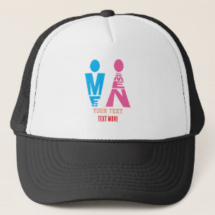 Men and Women Typography Icon Design – Bold Pink & Trucker Hat