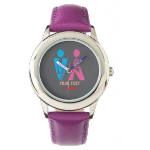 Men and Women Typography Icon Design – Bold Pink & Watch