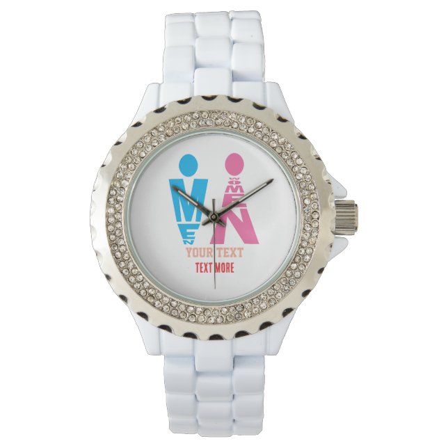 Men and Women Typography Icon Design – Bold Pink & Watch (Front)