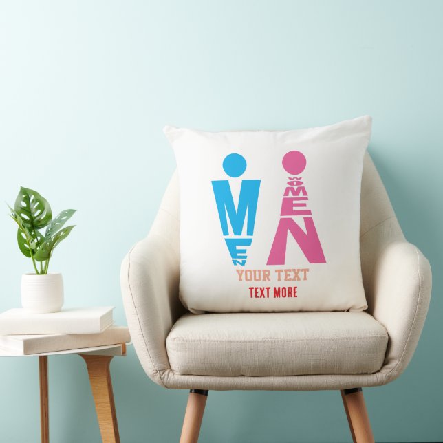 Men and Women Typography Icon Design Throw Pillow (Chair)