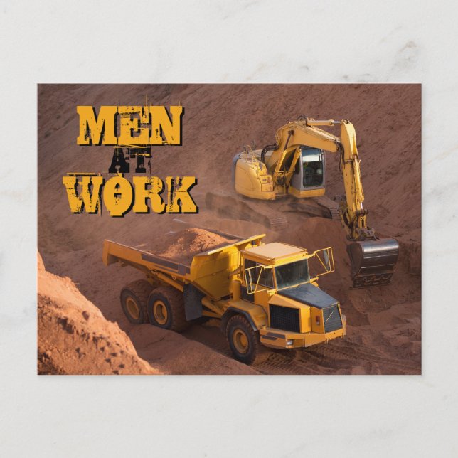 Men at Work Tractor and Dump Truck Postcard (Front)