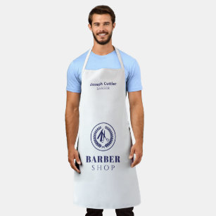 Men barber salon employee simple modern navy white apron