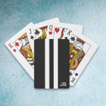 Men Black and White Monogrammed Playing Cards<br><div class="desc">Are finding men playing cards on your to do list? Well, mark your list complete with these wonderful men playing cards! Featuring a black background with white racing stripes this design is man friendly. To make the design even more custom the cards can be personalized with your two initials. A...</div>