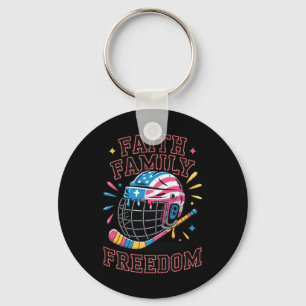 Men Boy Faith Family Freedom Ice Cream Drip Hockey Keychain