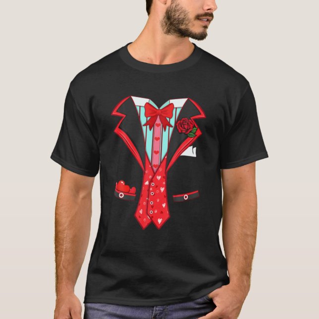 Men Boys Valentine's Day Tuxedo Red Bow Tie Costum T-Shirt (Front)