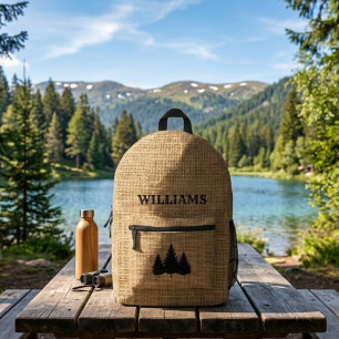 Men burlap rustic personalized hiking Backpack