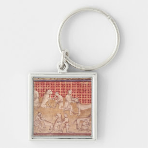 Men caring for hunting dogs keychain