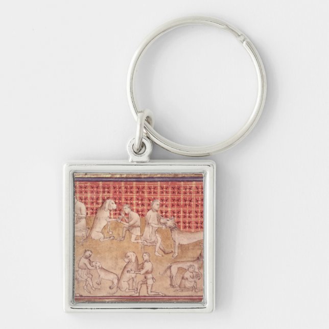 Men caring for hunting dogs keychain (Front)