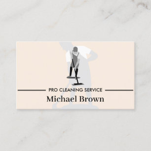 Men Clean Professional Janitor Housekeeping beige Business Card