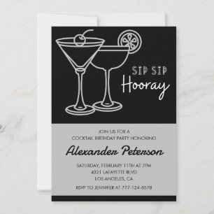 Men Cocktail Black White Retro 48th birthday Invitation