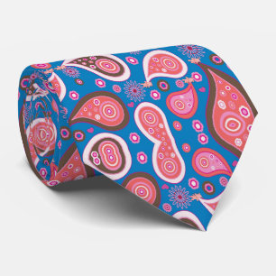 Men Designer Ties Blue Pink Paisley