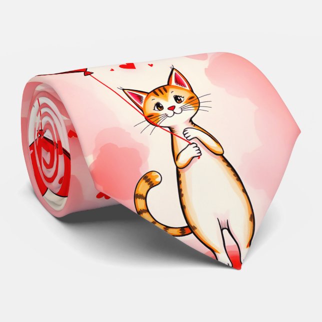 Men Designer Ties Cat Red Hearts (Rolled)
