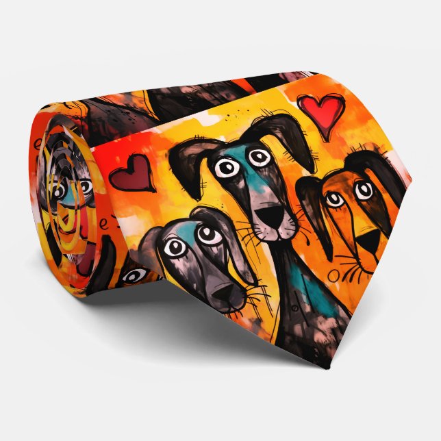 Men Designer Ties Dog Red Hearts (Rolled)