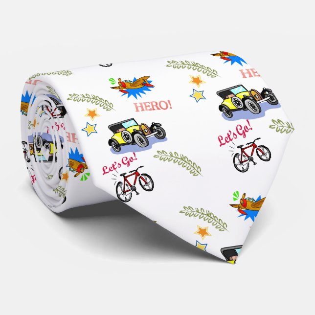 Men Designer Ties Hero Bicycle Car Airplane  (Rolled)
