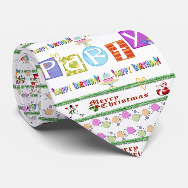 Men Designer Ties Merry Christmas Happy Birthday (Rolled)