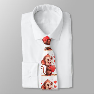 Men Designer Ties Monkey Red Hearts