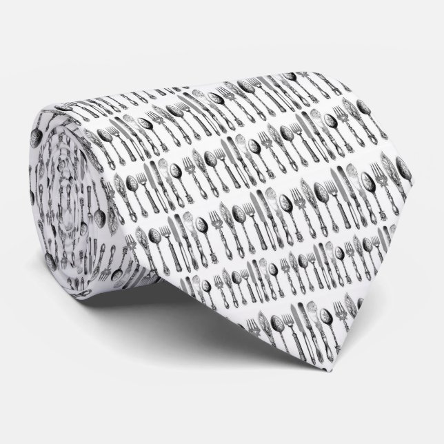 Men Designer Ties Spoons Utensils (Rolled)