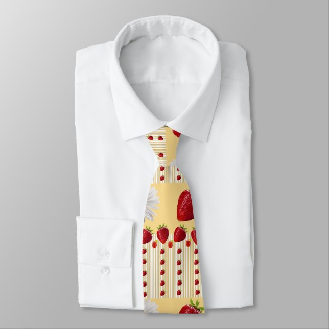 Men Designer Ties Strawberry White Daisy (Tied)