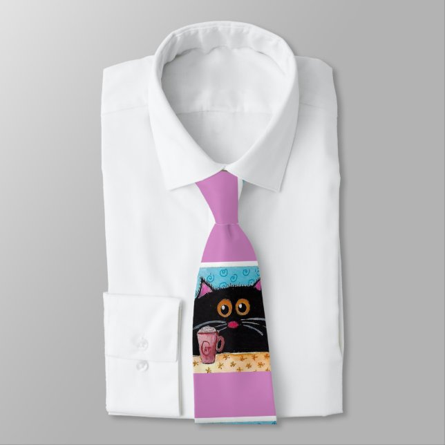 Men Designer Ties Whimsical Cats (Tied)