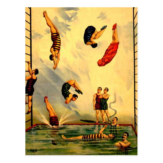 Men diving into Pool Vintage 1898 Circus Poster Postcard