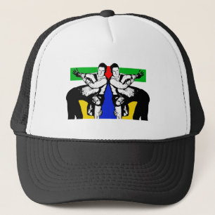 Men fighting wrestling trucker hat