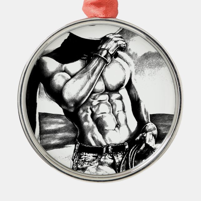 Men Fine Art Cowboy Bodybuilding Cool Metal Ornament (Front)