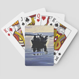 men fishing in lake abstract silhouette art playing cards