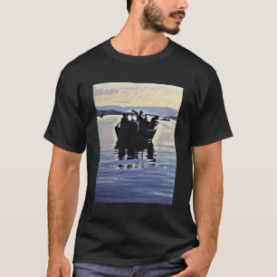 men fishing in lake abstract silhouette art T-Shirt