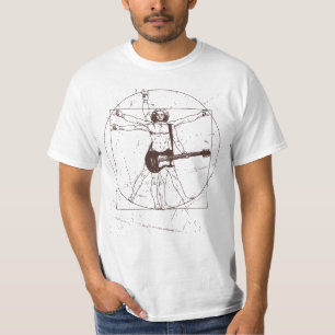 Men Guitarist Rock Hand Sign Vitruvian Man Guitar T-Shirt