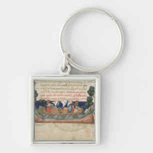 Men in a boat taking supplies to the Holy Land Keychain