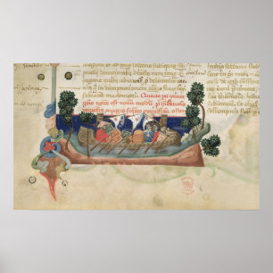 Men in a boat taking supplies to the Holy Land Poster