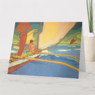 Men in an Outrigger Canoe Greetings Card