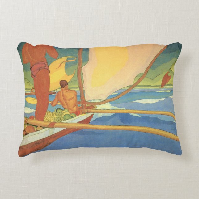 MEN IN AN OUTRIGGER CANOE HEADED FOR SHORE ACCENT PILLOW (Front)