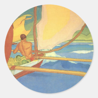 Men in an Outrigger Canoe Headed for Shore Classic Round Sticker