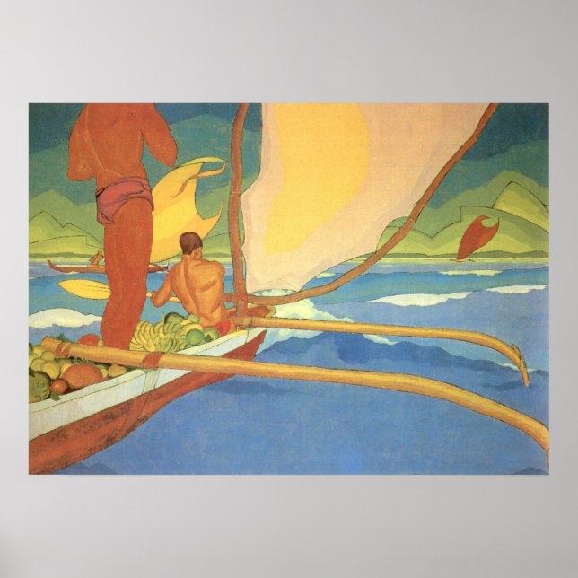 MEN IN AN OUTRIGGER CANOE HEADED FOR SHORE POSTER (Front)